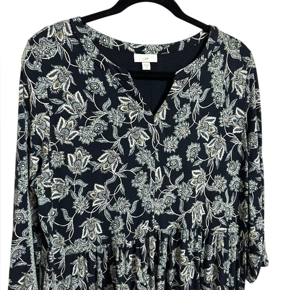 J. Jill Green Paisley Floral Cottagecore 3/4 Sleeve V-Neck Dress Relaxed Size M - Picture 5 of 11